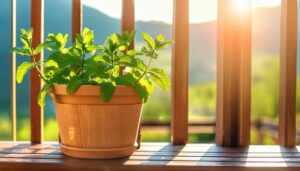 日差しとミント鉢植え