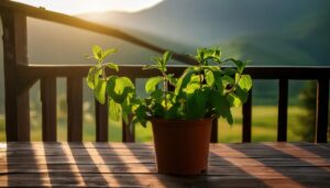 夕方のミント鉢植え