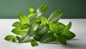 白い背景に置かれた新鮮なミントの葉