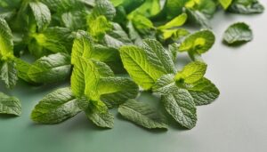 白い背景に広がるミントの葉