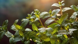 テーブルに置かれたバジルの鉢植え