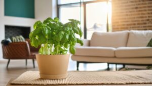 明るい室内に置かれたバジル