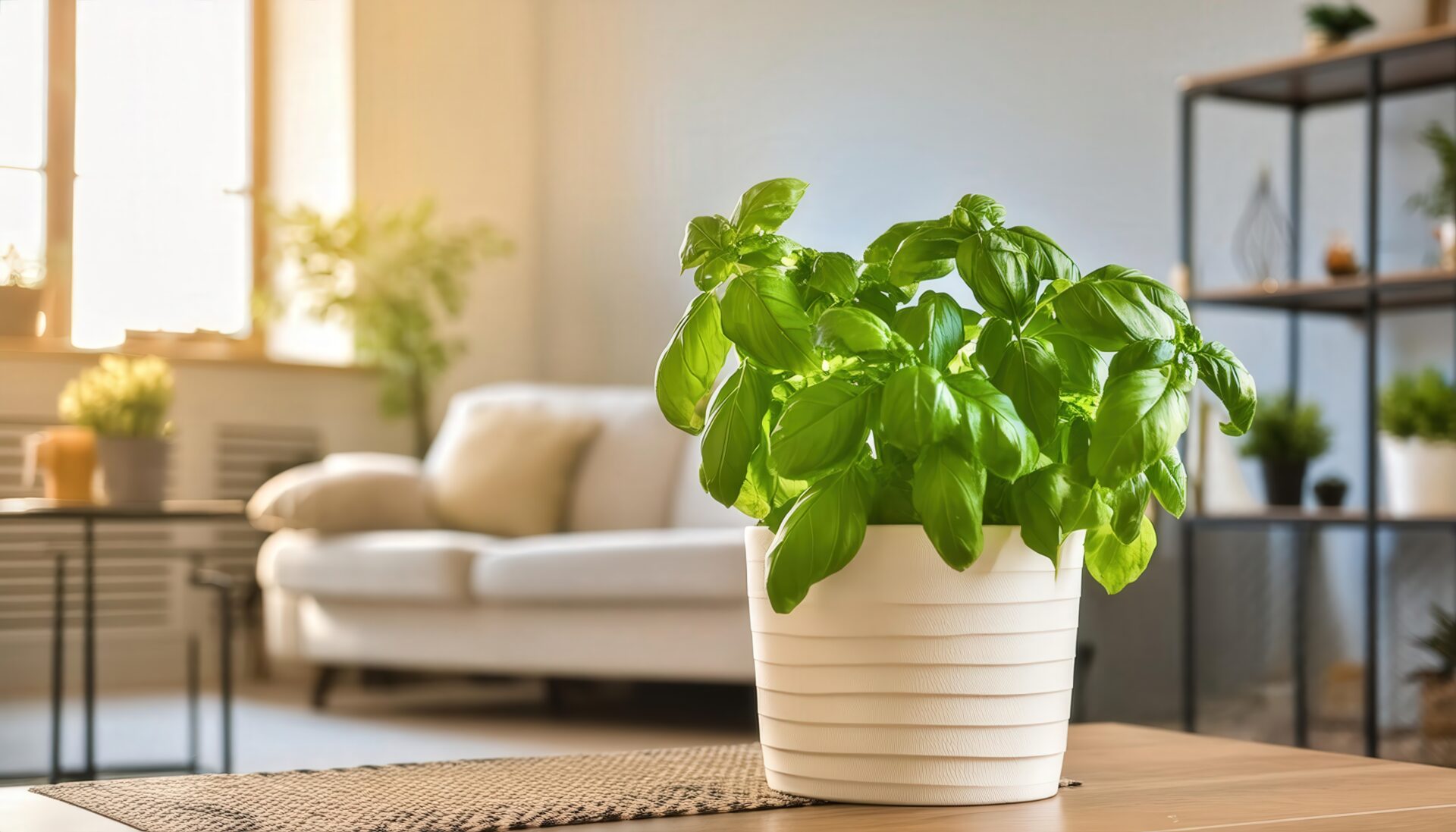 リビングのバジル鉢植え