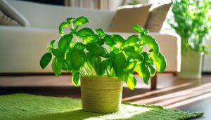 緑のカーペットに置かれたバジル