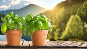 自然の中に置かれたバジル鉢植え（2鉢）