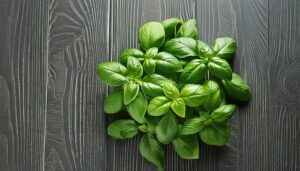 バジルの葉のフラットレイ