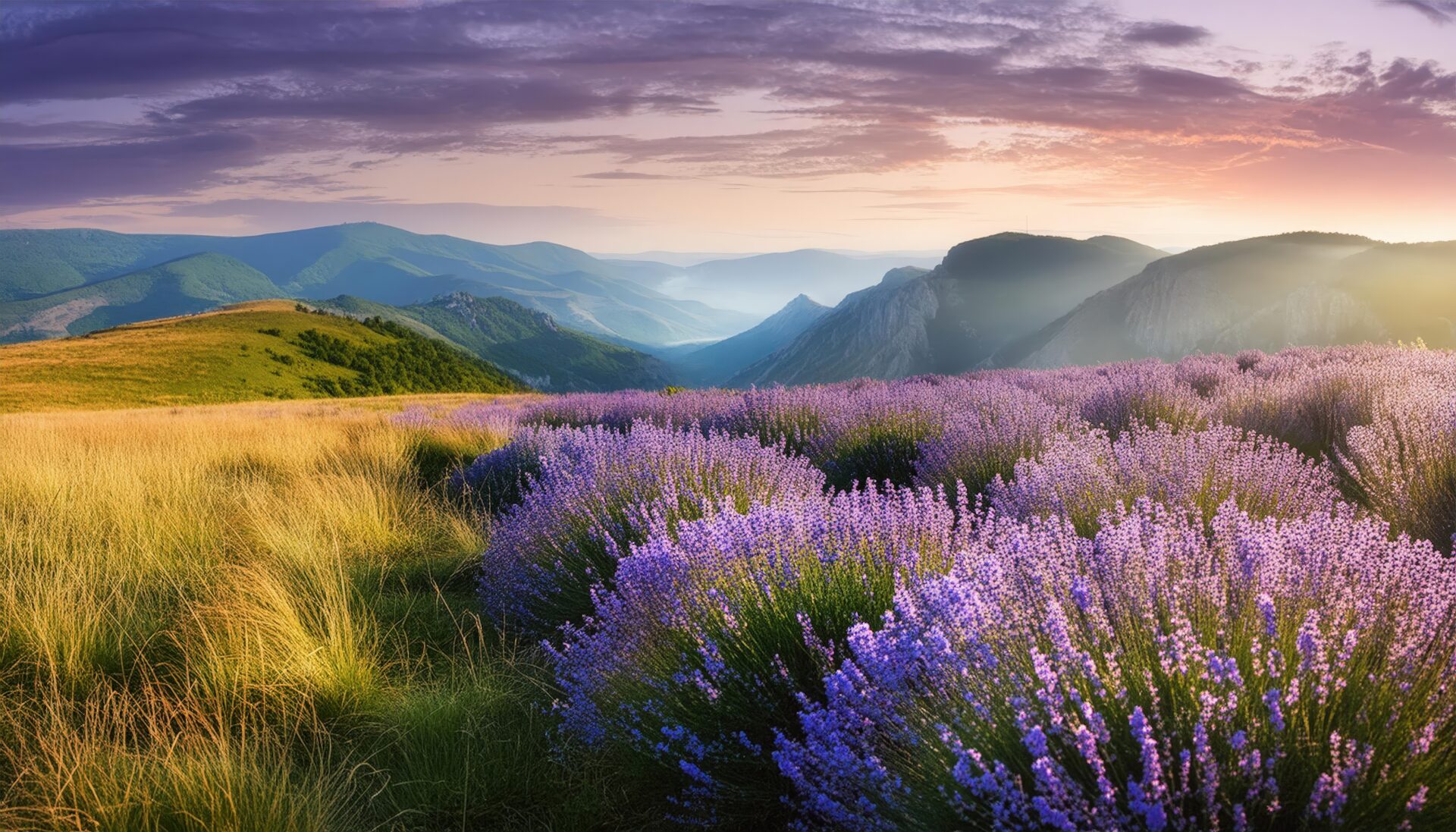 ラベンダー畑と広がる山々