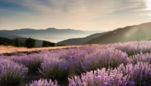 ラベンダー畑と雄大な山々