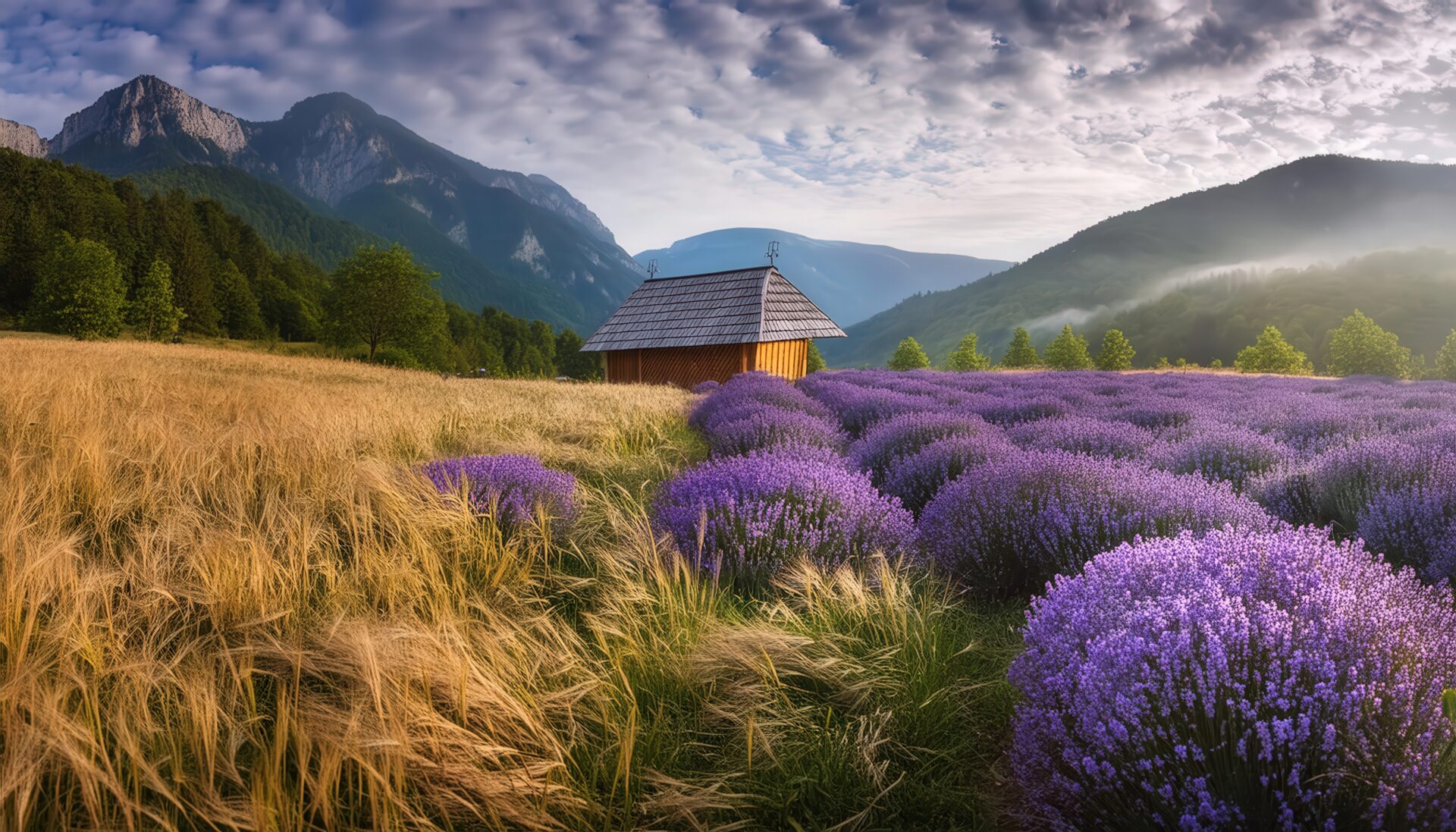 青空の下のラベンダー畑