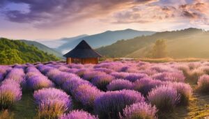ラベンダー畑と古い建物