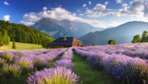 ラベンダーと草原の風景