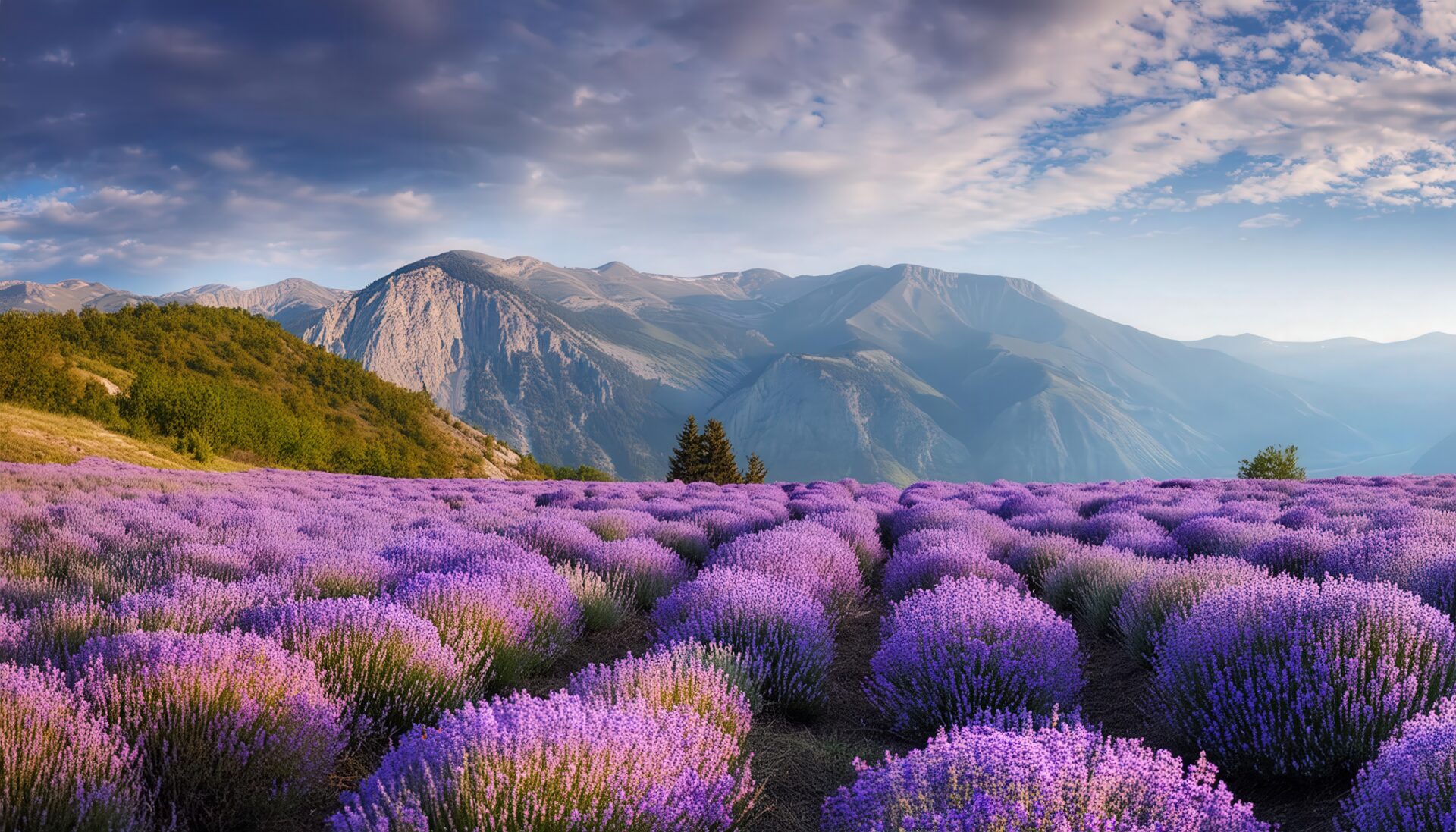 緑に囲まれたラベンダー畑