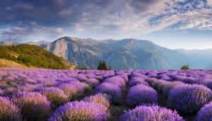 緑に囲まれたラベンダー畑