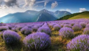 ラベンダー畑と雄大な山脈