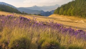 ラベンダーと山岳風景