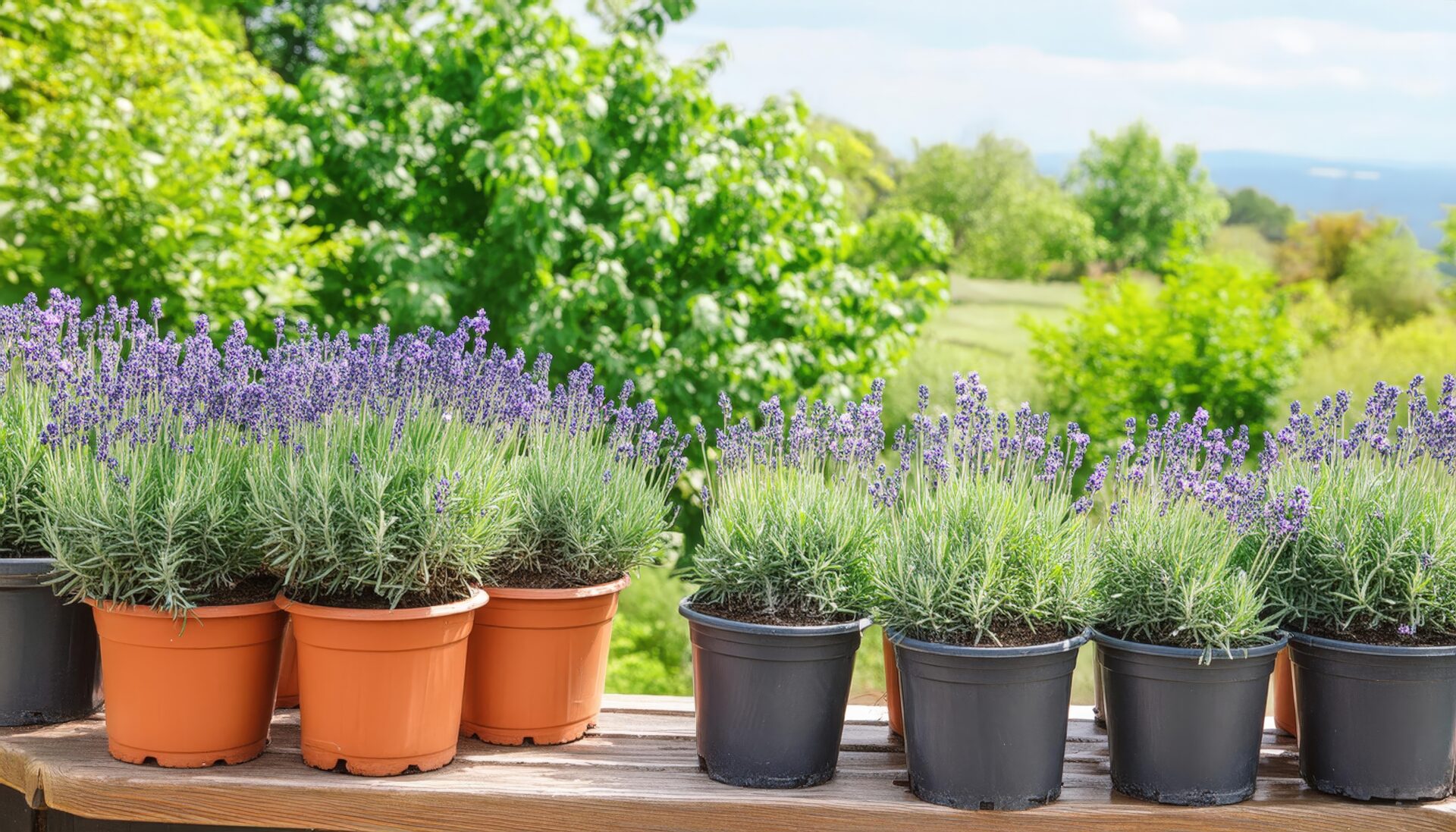 庭のラベンダー鉢植え