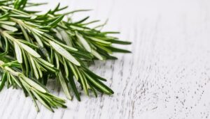 木のテーブルに置かれたローズマリー