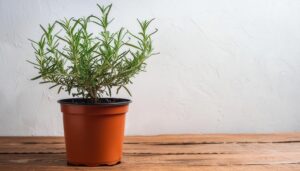 鉢植えローズマリーと白壁