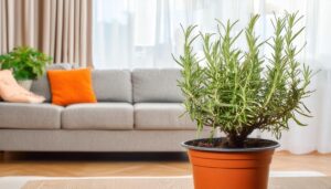 リビングに置かれた鉢植えローズマリー