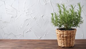 籠の鉢に植えられたローズマリー