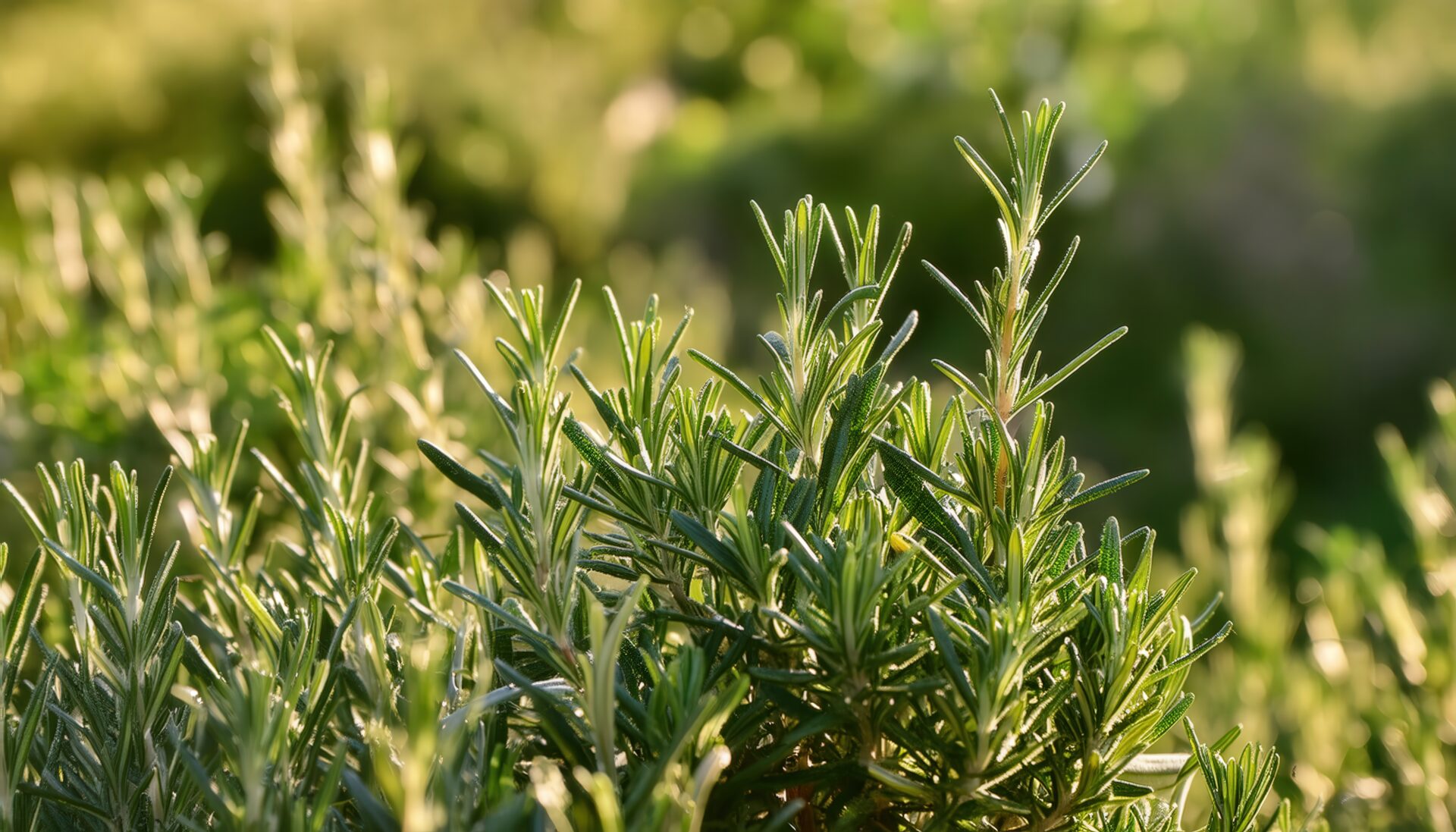 夕陽に照らされるローズマリー
