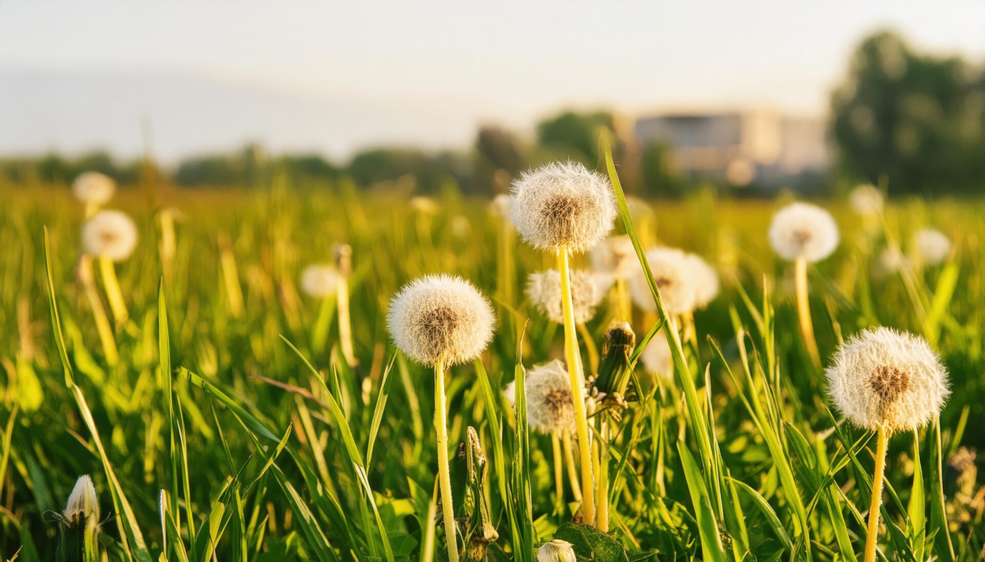 夕日に照らされるたんぽぽ