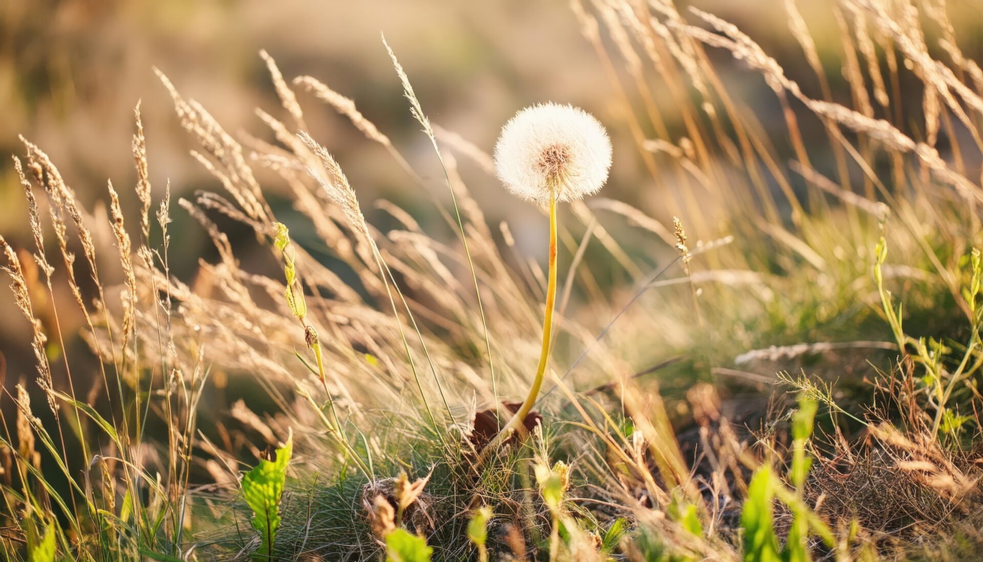 野原に咲くたんぽぽの綿毛