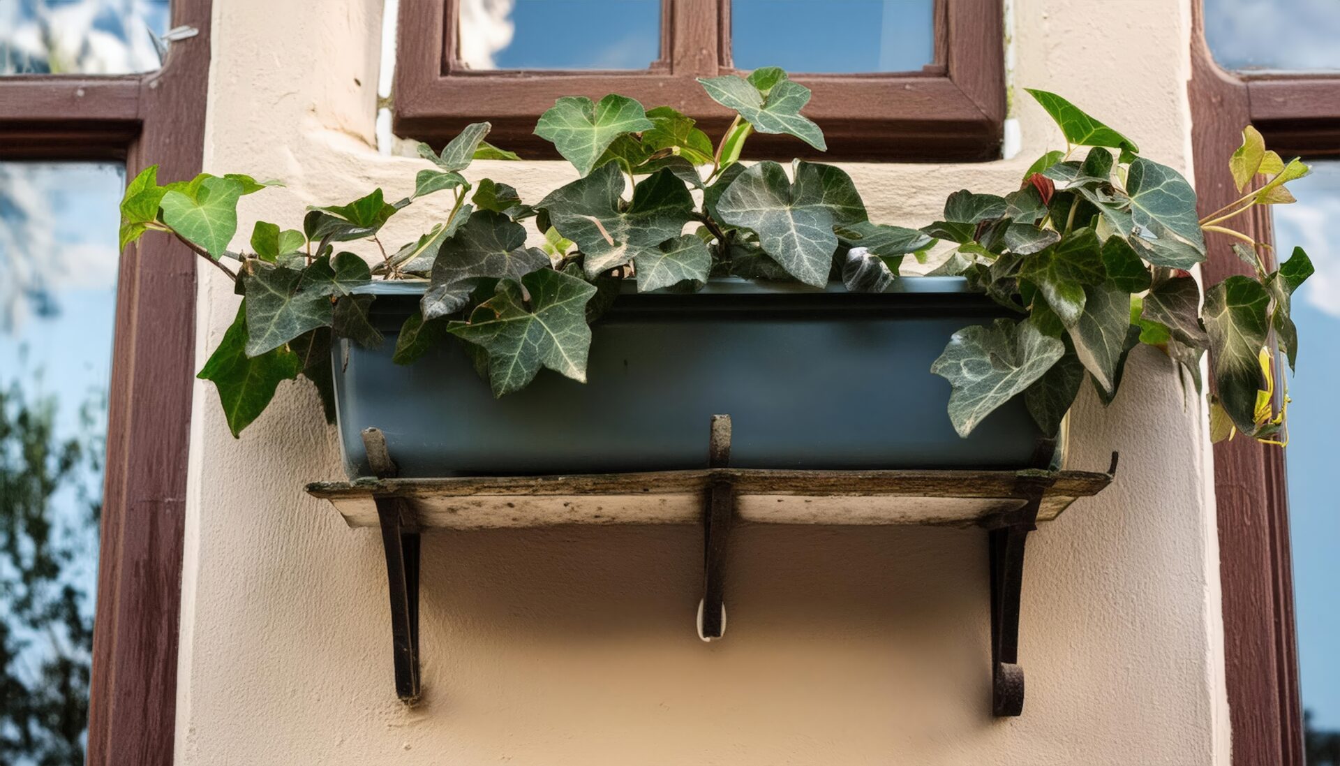 窓の下のアイビープランター