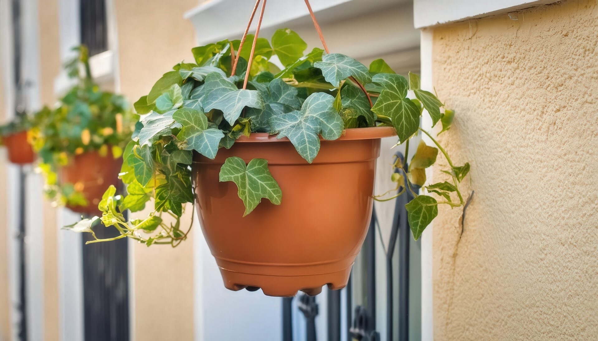 壁に掛けたアイビーポット