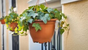 壁に掛けたアイビーポット