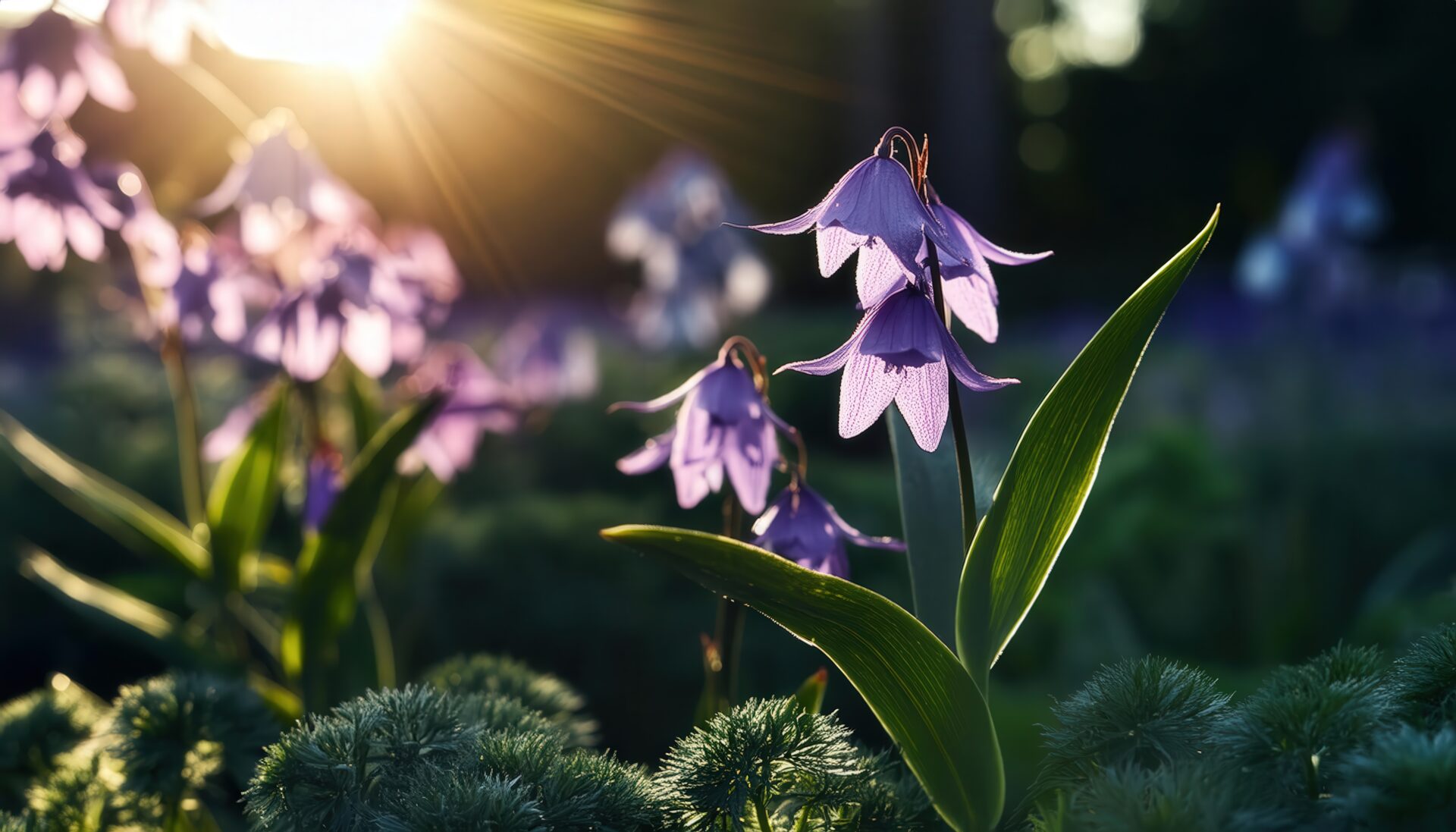 朝露に濡れる紫の花