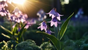 朝露に濡れる紫の花