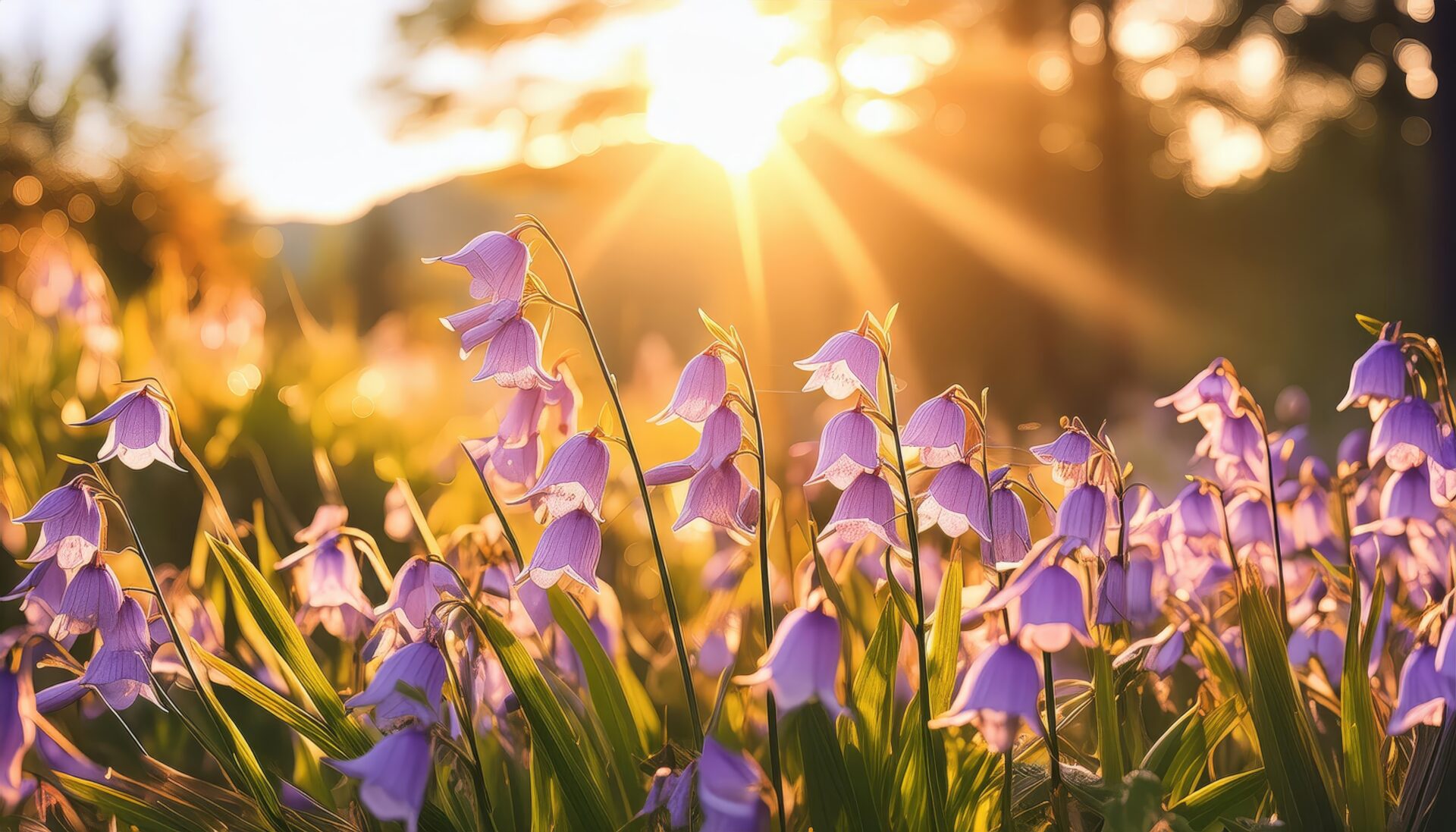 日の出と紫の花畑