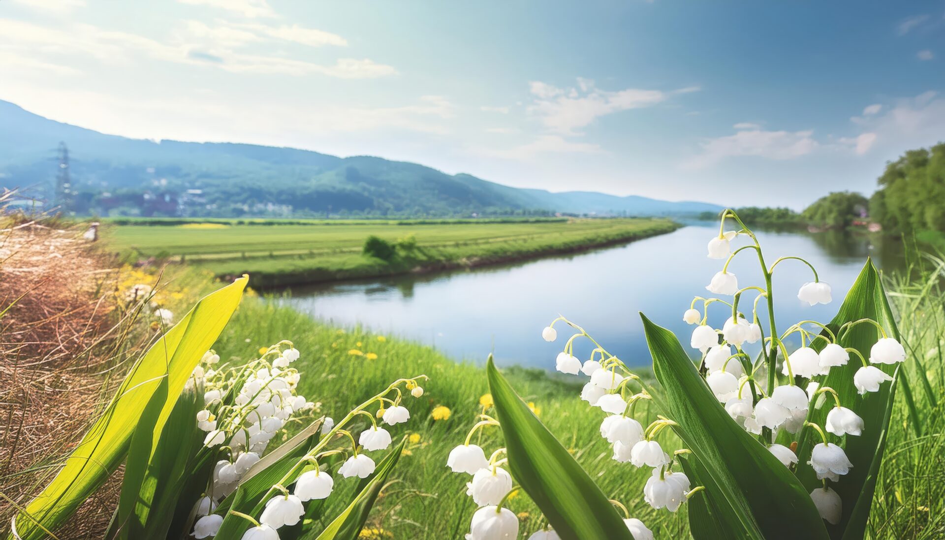 初夏の川沿いとスズラン
