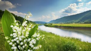 スズランと川の風景