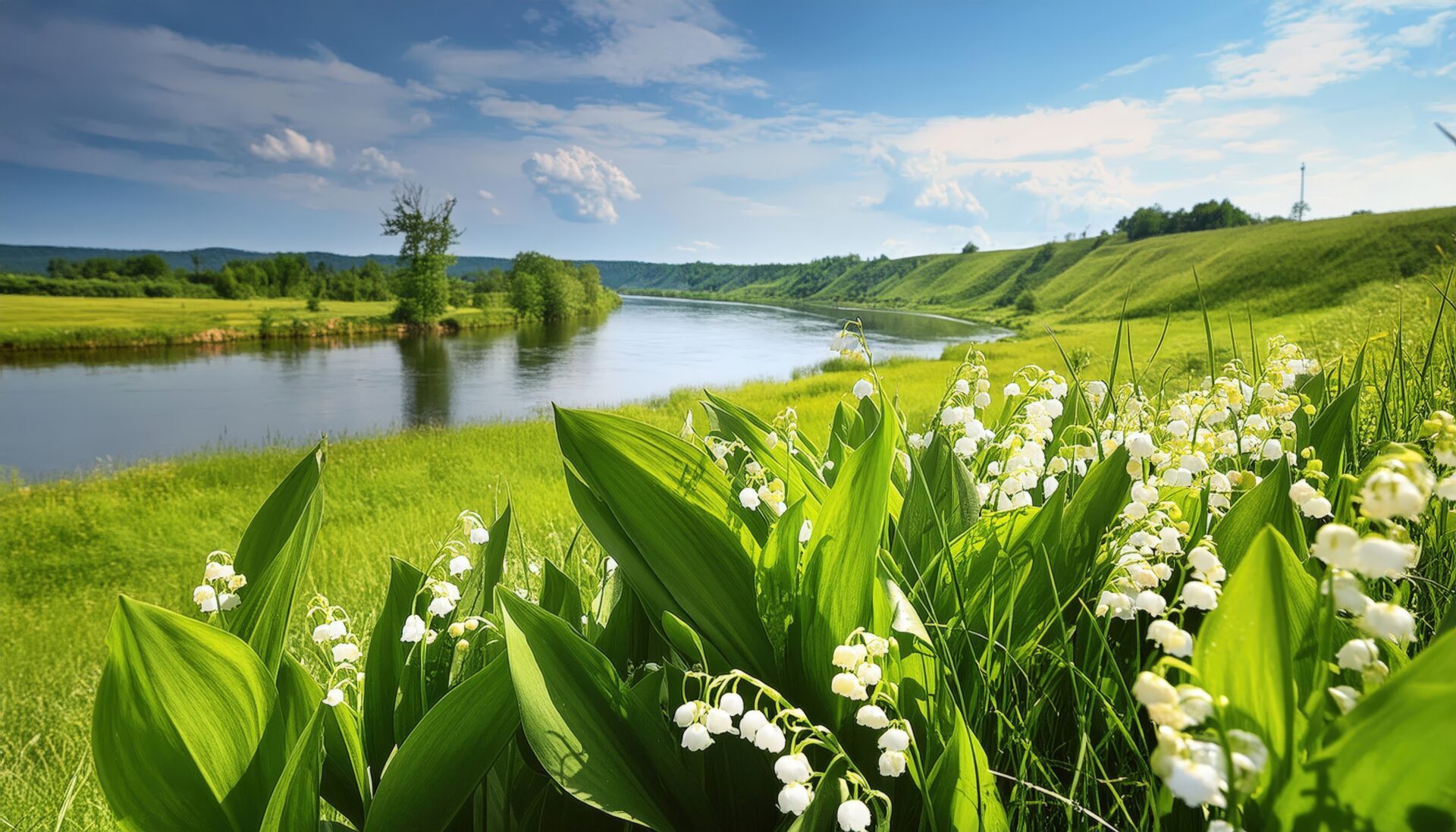 川沿いに咲くスズラン