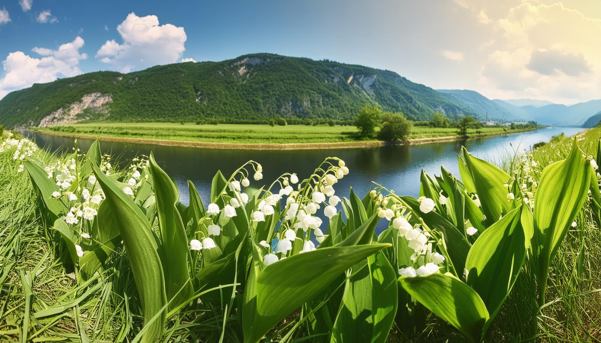 山と川辺に咲くスズラン