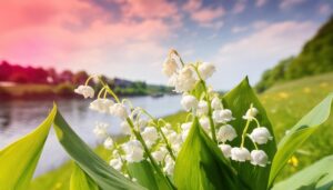 ピンクの空とスズラン