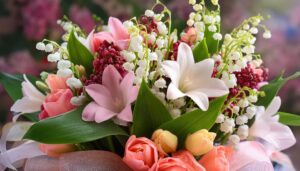 鈴蘭とリボン付きブーケ