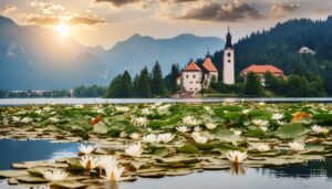 湖畔と睡蓮の風景