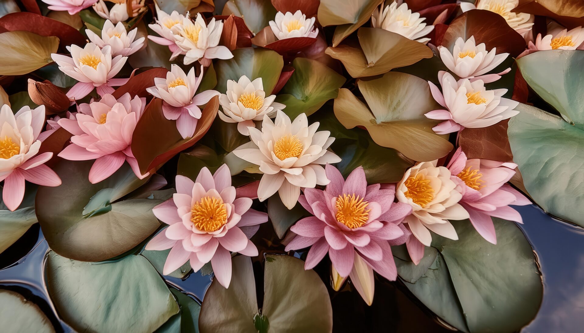 ピンクと白の睡蓮