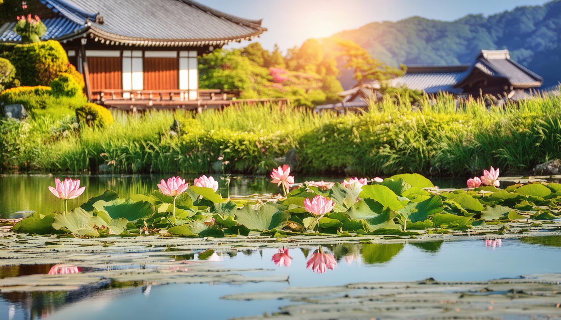日本庭園と蓮池