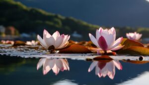 水面に映る蓮の花