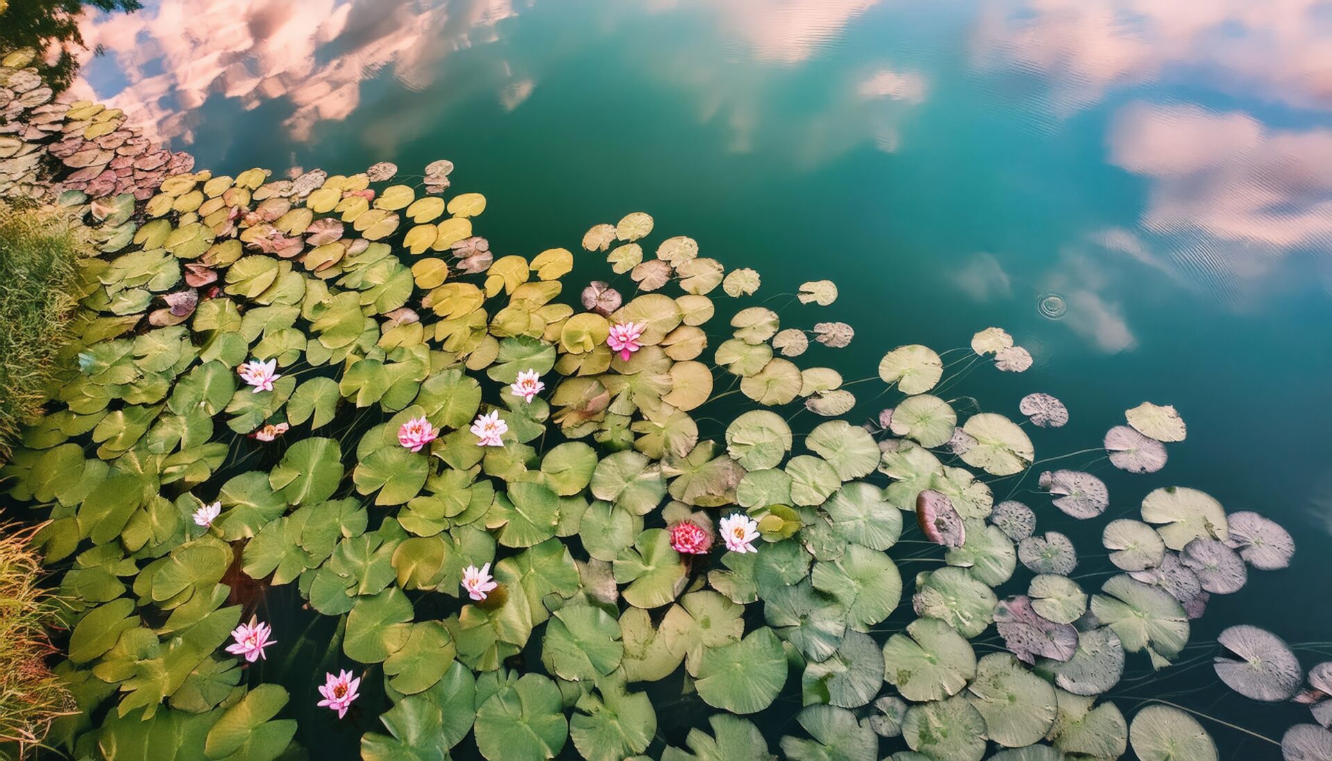 静かな池に浮かぶ睡蓮
