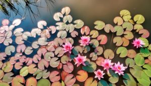 青空の下に浮かぶピンク睡蓮