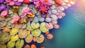 色とりどりの睡蓮と葉