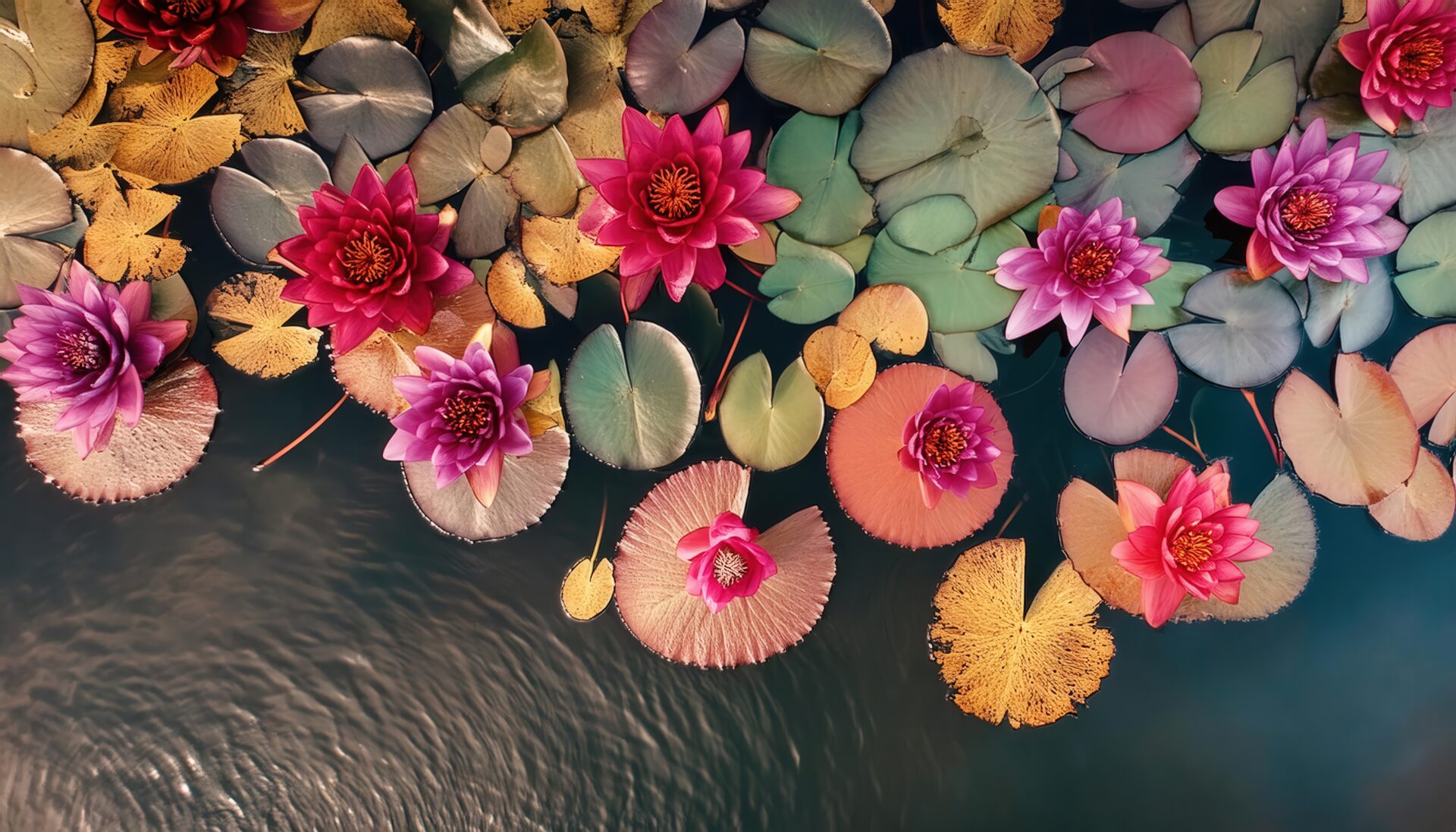 鮮やかな赤紫の睡蓮