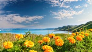 海辺に咲くマリーゴールド