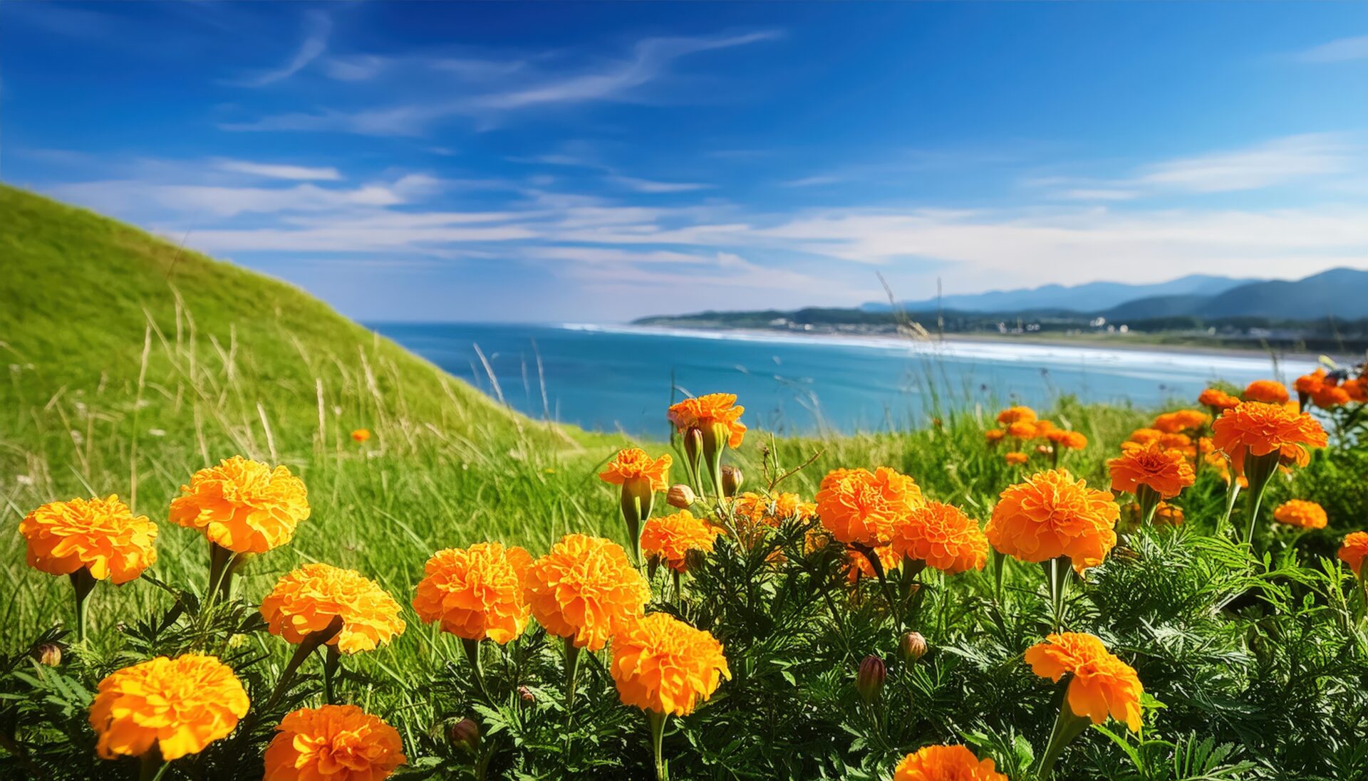 海岸線のマリーゴールド群生