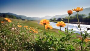 河原と野花の風景